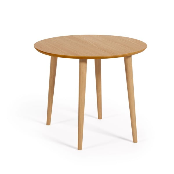Okrúhly rozkladací jedálenský stôl v dekore duba v prírodnej farbe ø 90 cm Oqui – Kave Home