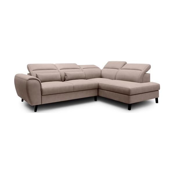 Béžová zamatová rozkladacia/s úložným priestorom rohová pohovka (pravý roh/do L) Noble – ELTAP-image-2