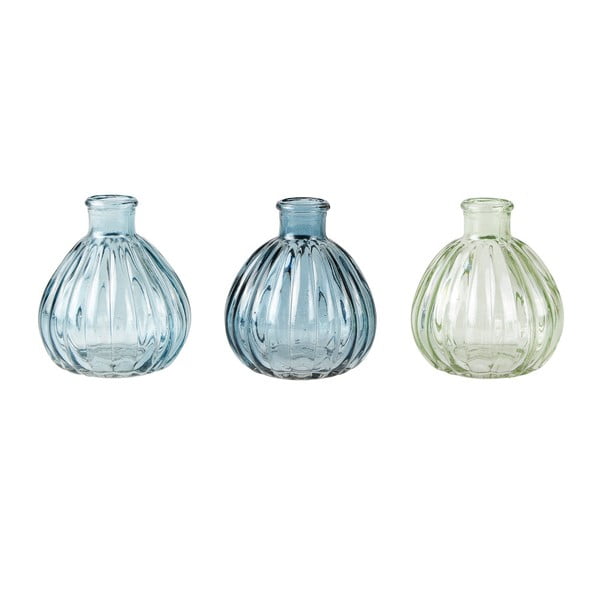 Sada 3 modrých sklenených váz KJ Collection Bulb, 9,5 x 8,5 cm