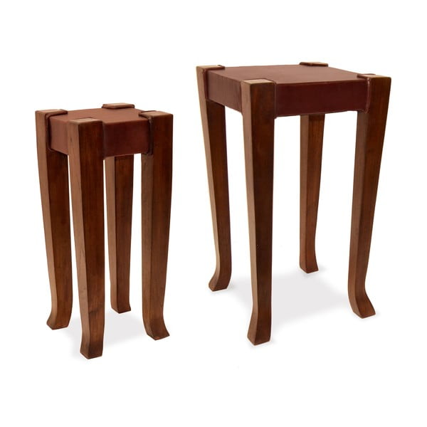 Sada 2 kožených stolíkov z mahagónového dreva Moycor Leda