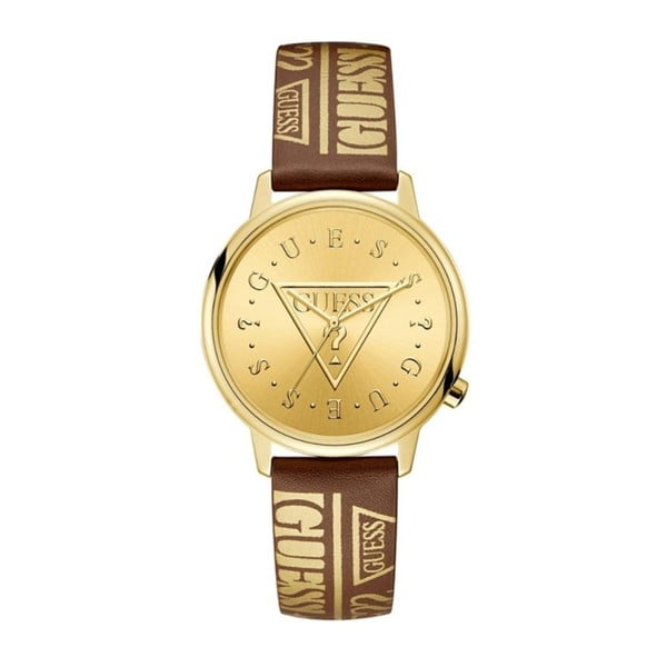 Dámske hodinky s hnedým remienkom z pravej kože Guess V1008M2