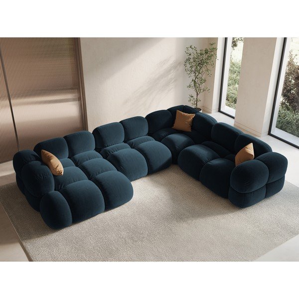 Tmavomodrá zamatová rohová pohovka (pravý roh/do tvaru "U") Loretto – Cosmopolitan Design-image-1