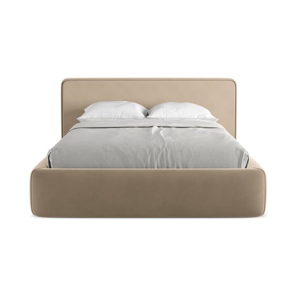 Svetlohnedá čalúnená dvojlôžková posteľ s úložným priestorom s roštom 160x200 cm Kiana – Makamii-image-4