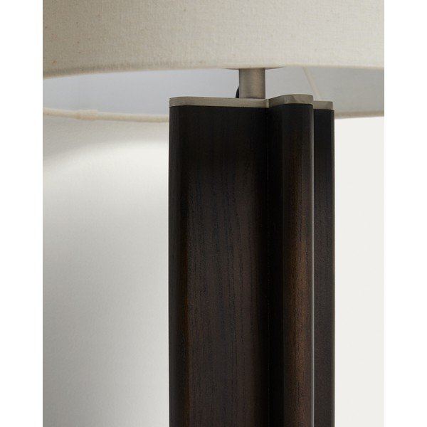 Biela/tmavohnedá stolová lampa z kaučukového dreva s textilným tienidlom (výška  48 cm) Niani – Kave Home-image-4