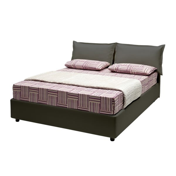 Sivá dvojlôžková posteľ s úložným priestorom, matracom a poťahom z koženky 13Casa Rose, 160 x 190 cm
