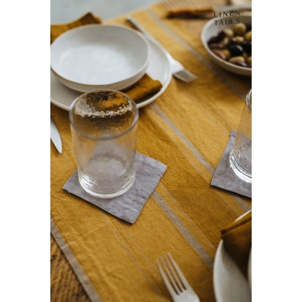 Ľanový obrus 140x140 cm Amber Bronze Stripes – Linen Tales-image-4