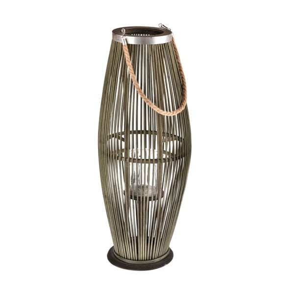 Zelený sklenený lampáš s bambusovou konštrukciou Dakls, výška 71 cm