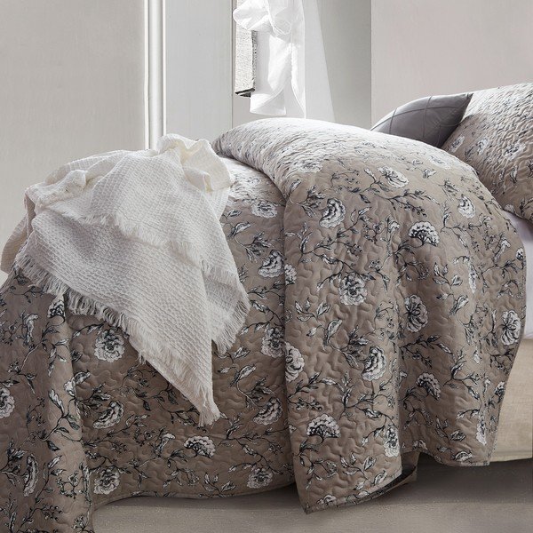 Hnedá prikrývka z mikroperkálu s dvoma obliečkami na vankúš Sleeptime Classic Flower, 180 x 250 cm-image-2