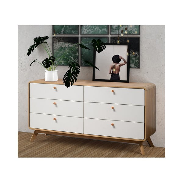 Nízka komoda v dekore duba v bielo-prírodnej farbe 150x74 cm Caitlin – Støraa-image-3