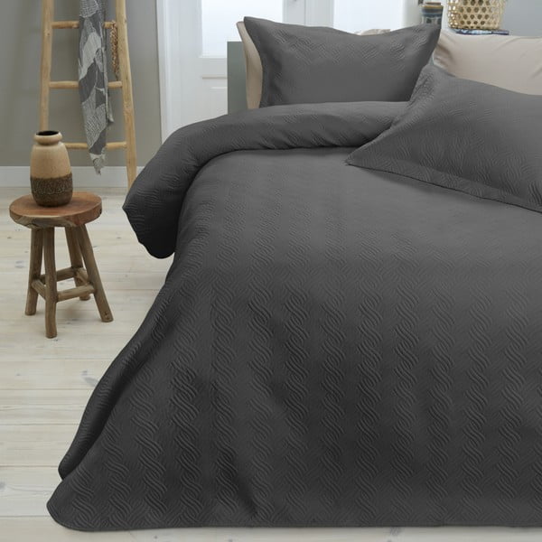 Tmavý pléd cez posteľ s dvomi obliečkami na vankúš Sleeptime Wave, 260 x 250 cm