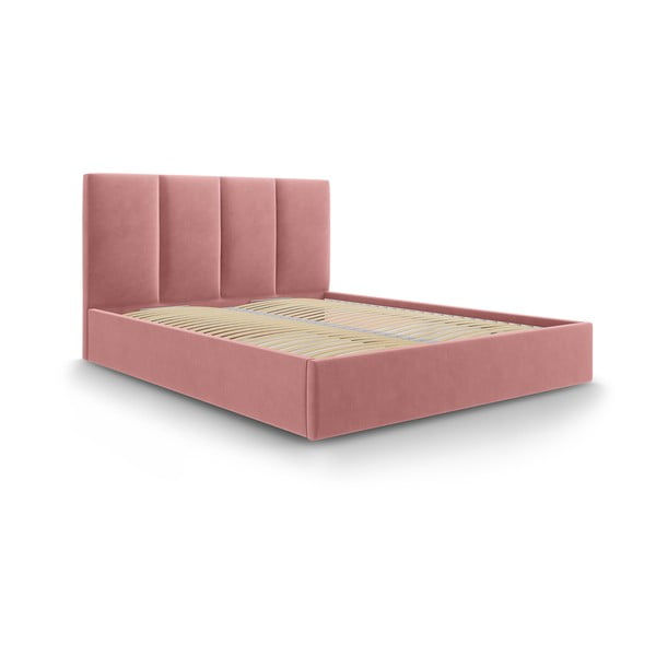 Ružová zamatová dvojlôžková posteľ Mazzini Beds Juniper, 180 x 200 cm
