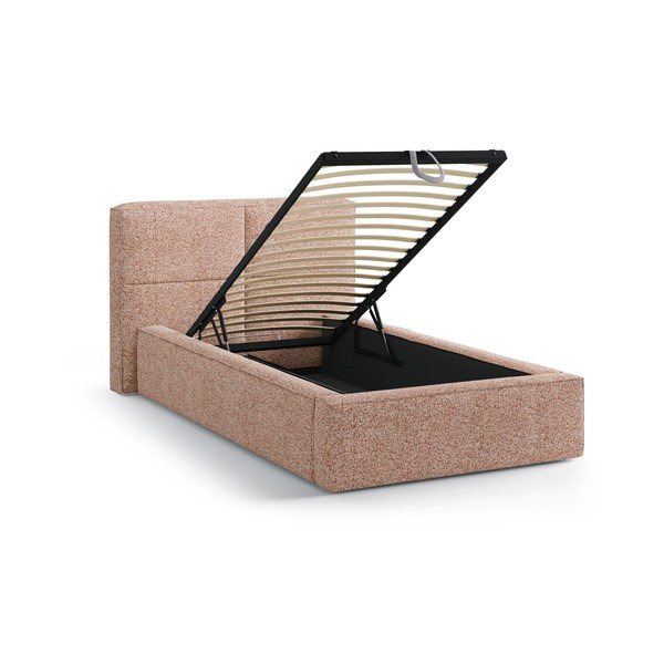 Ružová čalúnená jednolôžková posteľ s úložným priestorom s roštom 90x200 cm Darren – Micadoni -image-1