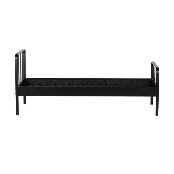 Čierna kovová jednolôžková posteľ s roštom 90x200 cm Mees – WOOOD-image-1