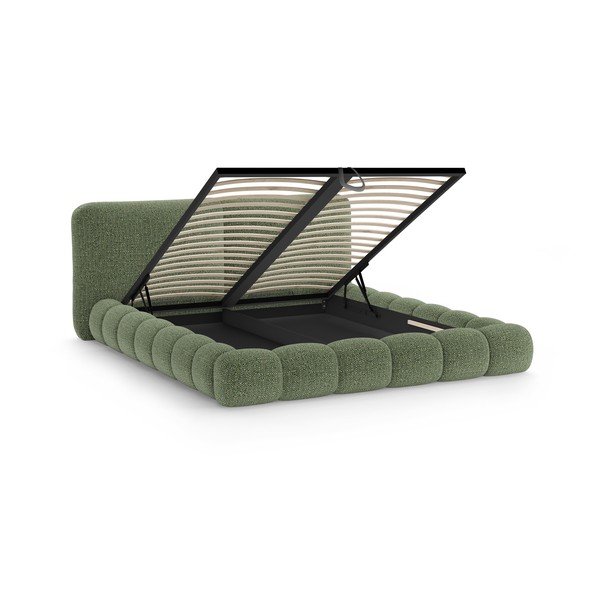 Zelená čalúnená dvojlôžková posteľ s úložným priestorom s roštom 180x200 cm Solange – Micadoni -image-2