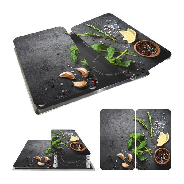 Súprava 2 sivých sklenených krytov na sporák Wenko Universal Herbs-image-3