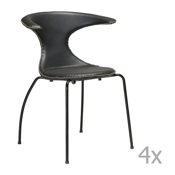 Sada 4 čiernych kožených jedálenských stoličiek s kovovou podnožou DAN– FORM Flair