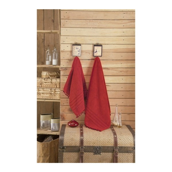 Červený uterák s ozdobným lemom Apolena, 50 x 90 cm