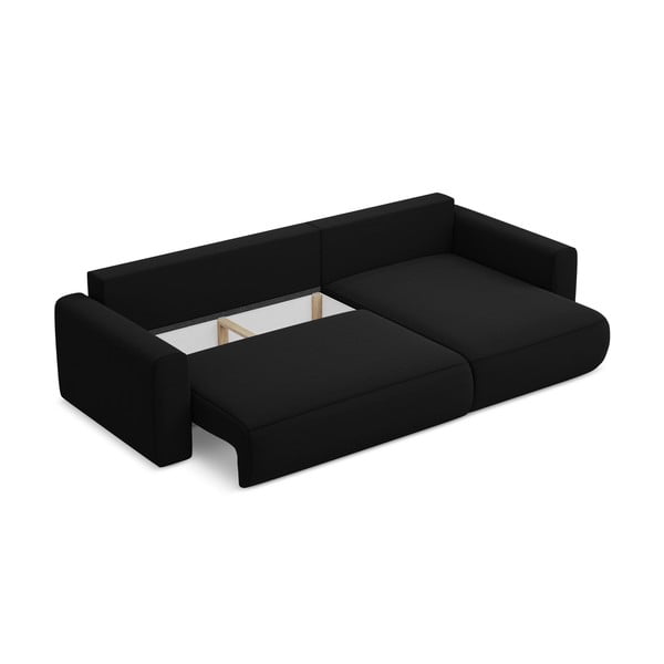 Čierna zamatová rozkladacia/s úložným priestorom rohová pohovka (pravý roh/s leňoškou) Kapua – Makamii-image-4