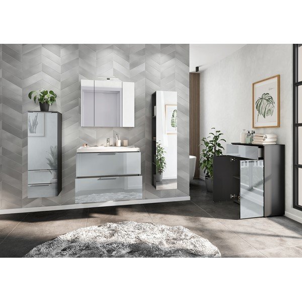 Sivá lesklá závesná skrinka s umývadlom 81x65 cm Vasio – Germania-image-3
