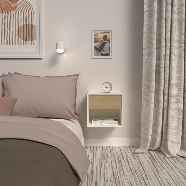 Nočný stolík v dekore duba v bielej a prírodnej farbe Alba – Tenzo-image-1