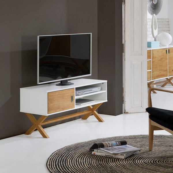 Biely televízny stolík Marckeric Leidi, 110 × 52 cm-image-1
