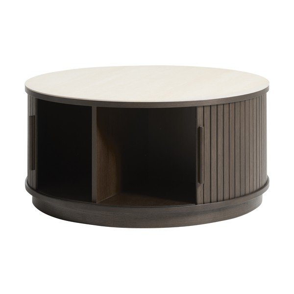 Okrúhly konferenčný stolík s keramickou doskou v tmavo prírodnej farbe ø 85 cm Enna – Unique Furniture-image-1