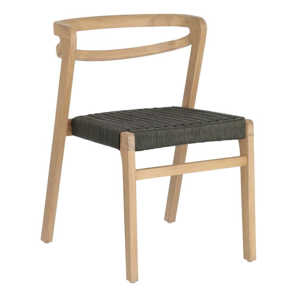 Záhradná stolička z eukalyptového dreva s tmavozeleným výpletom Kave Home Ezilda