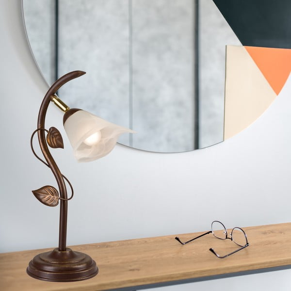 Tmavohnedá stolová lampa so skleneným tienidlom (výška  40 cm) Bluszcz – LAMKUR-image-2