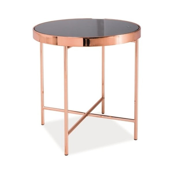 Odkladací stolík so sklenenou doskou a kovovou konštrukciou vo farbe medi Signal Gina, ⌀ 43 cm
