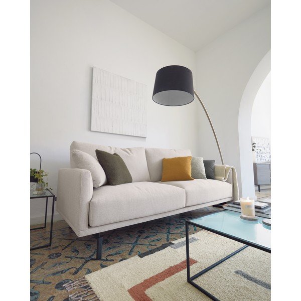 Čierna/v zlatej farbe stojacia lampa s textilným tienidlom (výška  210 cm) Juhe – Kave Home-image-1