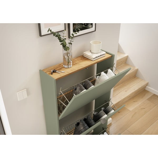 Taupe výklopná skrinka na topánky 71x127x22 cm Ameca – Germania-image-1