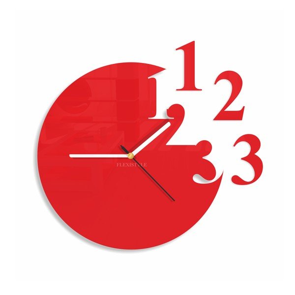 Hodiny z plexiskla One, Two, Three Red