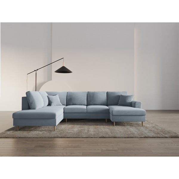 Svetlomodrá zamatová rozkladacia/s úložným priestorom rohová pohovka (ľavý roh/do "U") Kyoto – Cosmopolitan Design-image-2