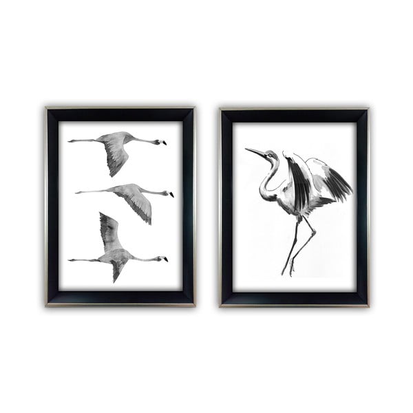 Súprava 2 sklenených obrazov Vavien Artwork Crane, 35 x 45 cm
