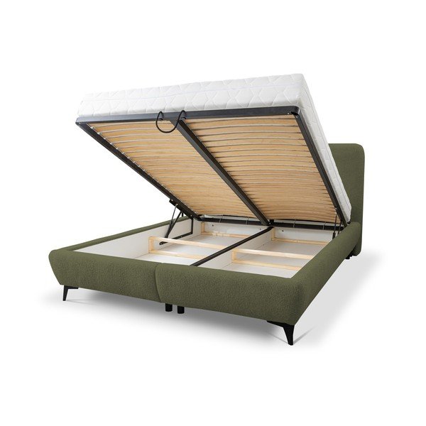 Zelená čalúnená dvojlôžková posteľ s úložným priestorom s roštom 140x200 cm Makapu – Makamii-image-1