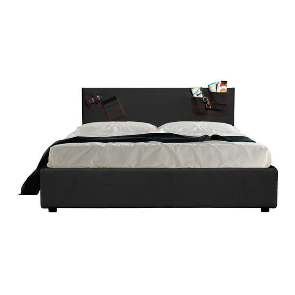 Čierna dvojlôžková posteľ s úložným priestorom a matracom 13Casa Task, 160 x 200 cm