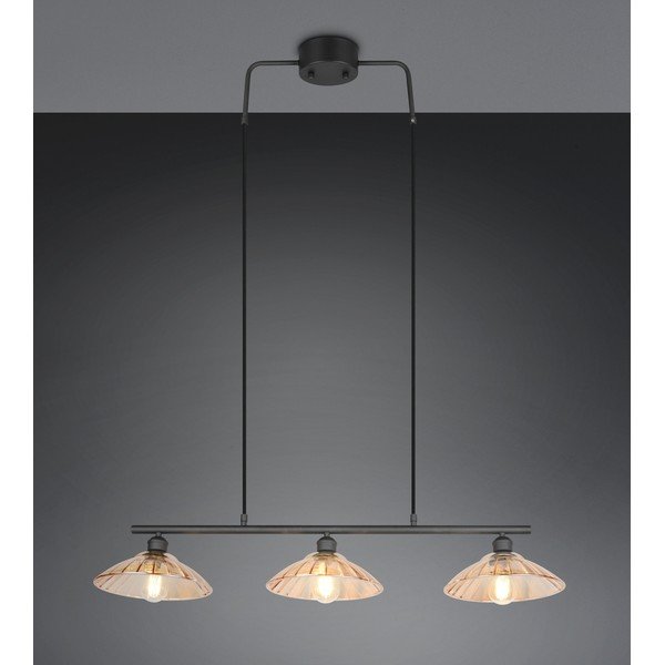 Čierne/jantárové kovové závesné svietidlo so skleneným tienidlom Eluna – Reality-image-1