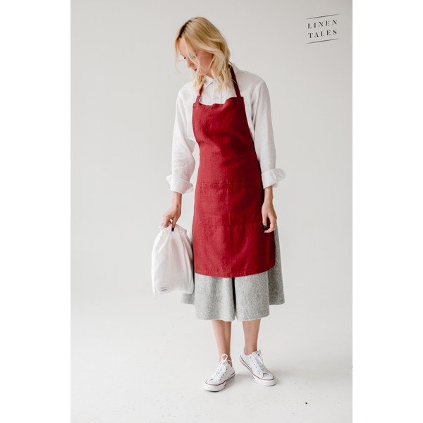 Červená ľanová zástera Linen Tales Daily Apron, 80 x 55 cm-image-1