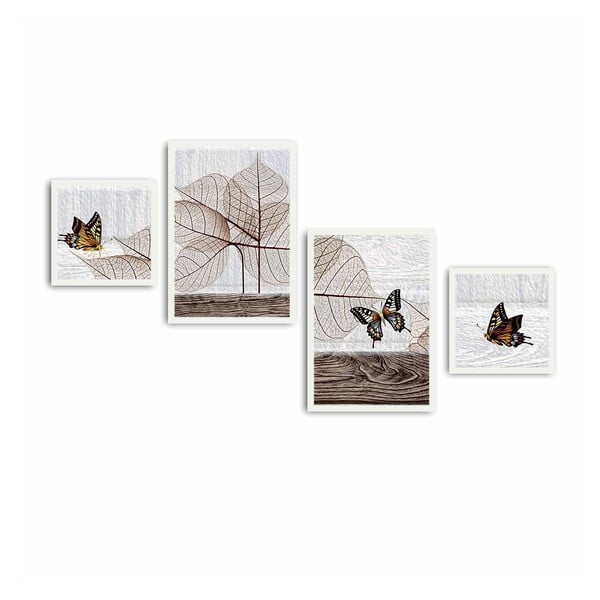 Viacdielny obraz Leaves and Butterfly, 136 × 75 cm