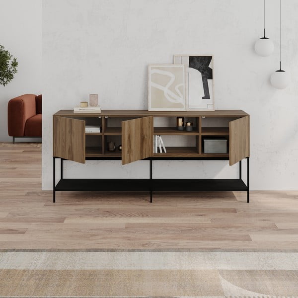 Komoda v dekore duba v čierno-prírodnej farbe 180x80x40 cm Amira – Marckeric-image-2