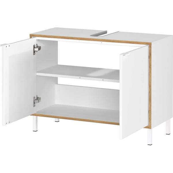 Biela vysoká skrinka pod umývadlo 80x60 cm Topeka – Germania-image-3