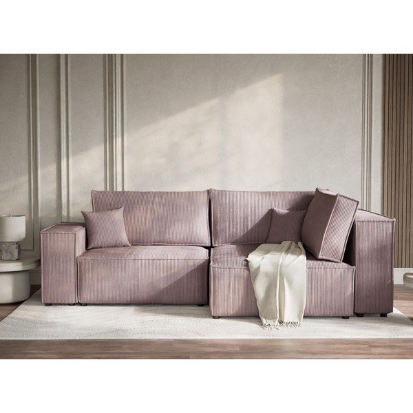 Fialová menčestrová rozkladacia/s úložným priestorom rohová pohovka (pravý roh/do L) Tonga – Maison de Rêve-image-1