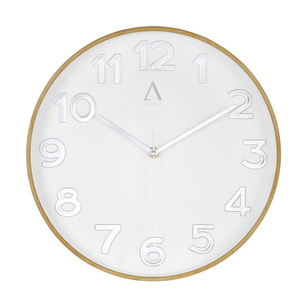 Biele nástenné hodiny Andrea House Oakwood, 30 cm