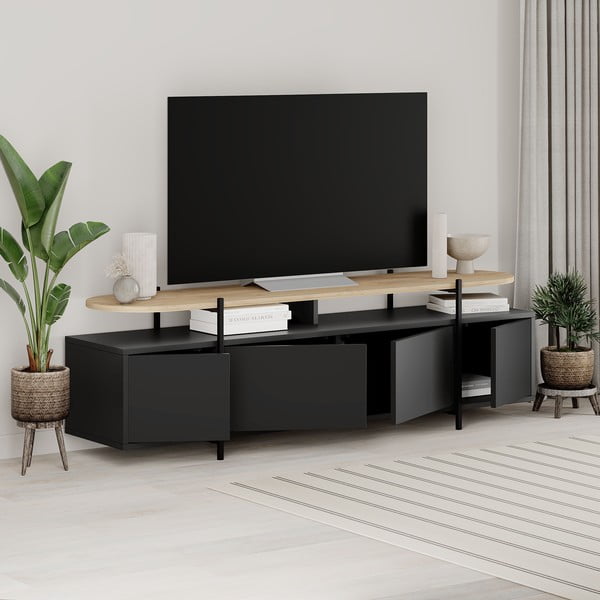 Čierny TV stolík v dekore duba 160x48 cm Hinoa – Marckeric-image-4
