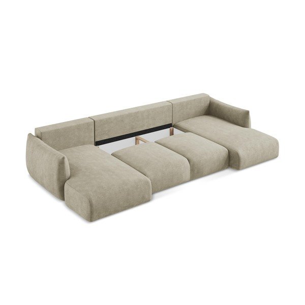 Béžová ženilková rozkladacia rohová pohovka (do tvaru "U") Leila – Makamii-image-4