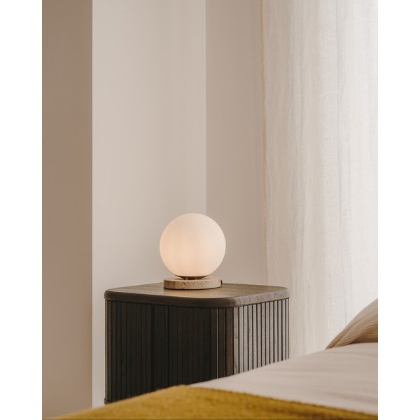 Biela stolová lampa so skleneným tienidlom (výška 22 cm) Malachi – Kave Home-image-1