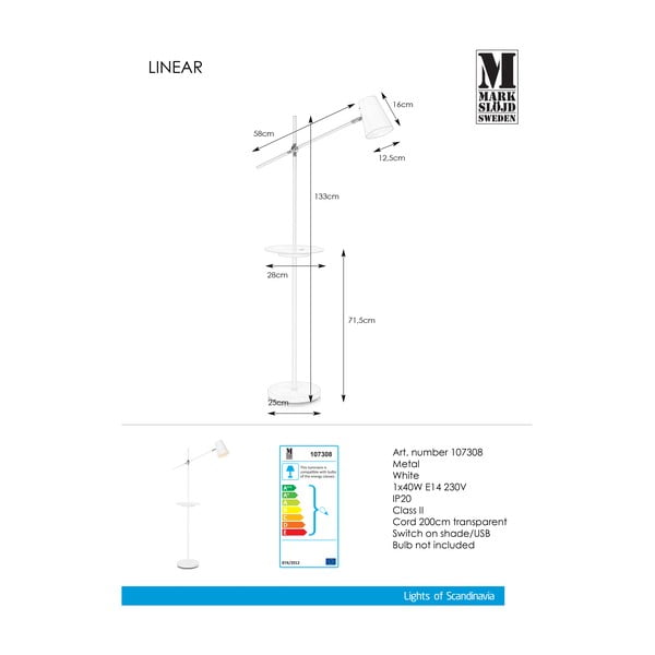 Stojacia lampa s odkladacím priestorom v bielej farbe Markslöjd Linear-image-3