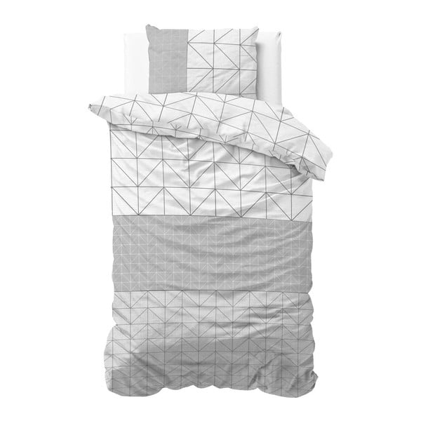 Sivo-biele obliečky z mikroperkálu Sleeptime Gino, 140 × 220 cm