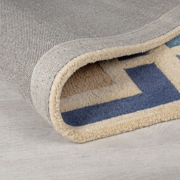 Modro-oranžový ručne tkaný vlnený koberec 120x170 cm Retro Blocks – Flair Rugs-image-2