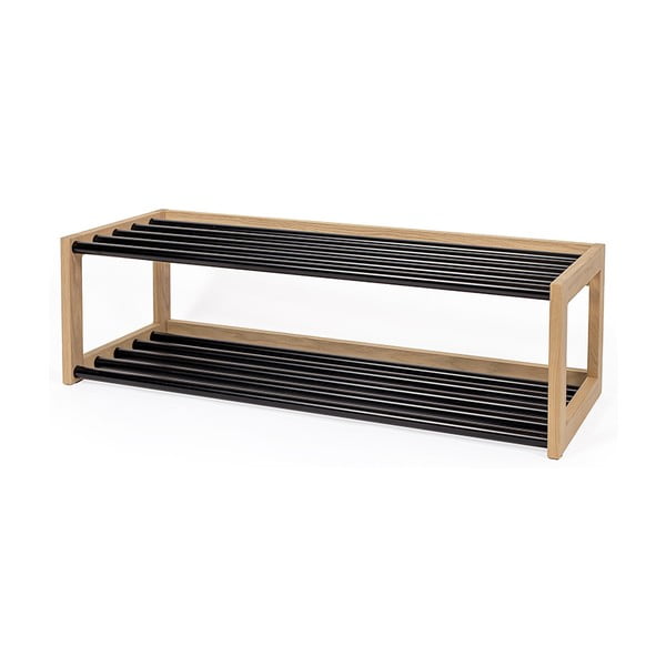 Čierna/prírodná kovová polica na topánky – Woodman-image-3